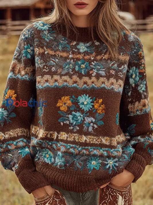 Vintage Western Crew Neck Sweatshirt Femme comme image / S