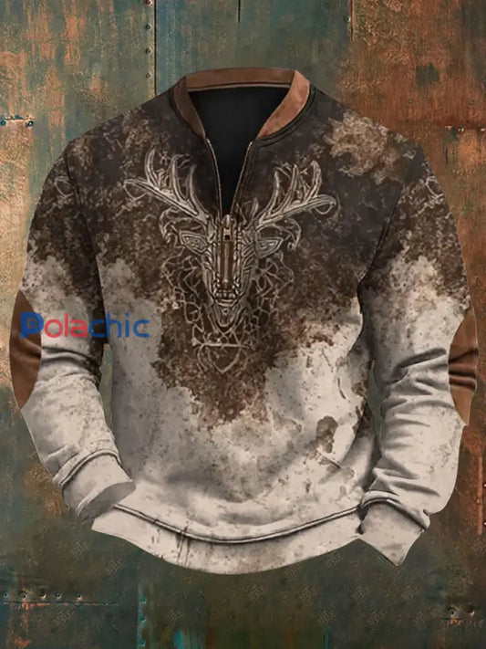 Western Elk Imprimé Sweat-shirt décontracté pour hommes comme image / S