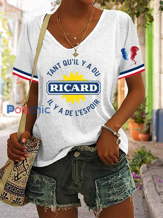 Wome Tant Qu’il Y A Du Ricard T-Shirt mit V-Ausschnitt Weiß / S