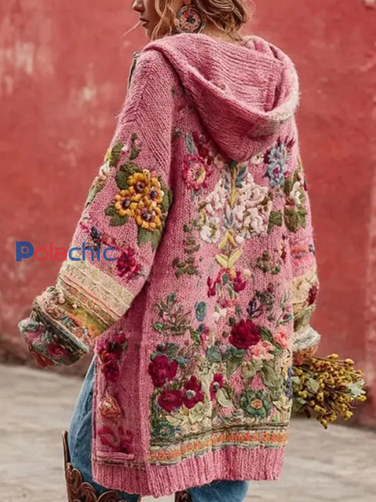 Women’s Breast Cancer Awareness Bouton Floral Cardigan Pull à capuche Rose / S
