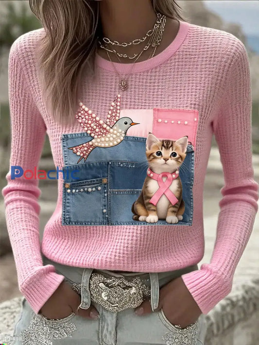 Women’s Breast Cancer Awareness Cat Colibri Tops Rose / S