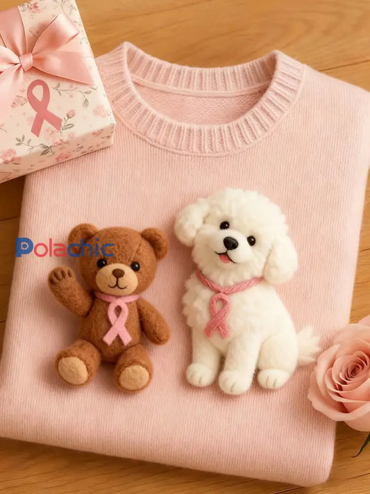 Women’s Breast Cancer Awareness Felted Animal Hoodie Rose / S
