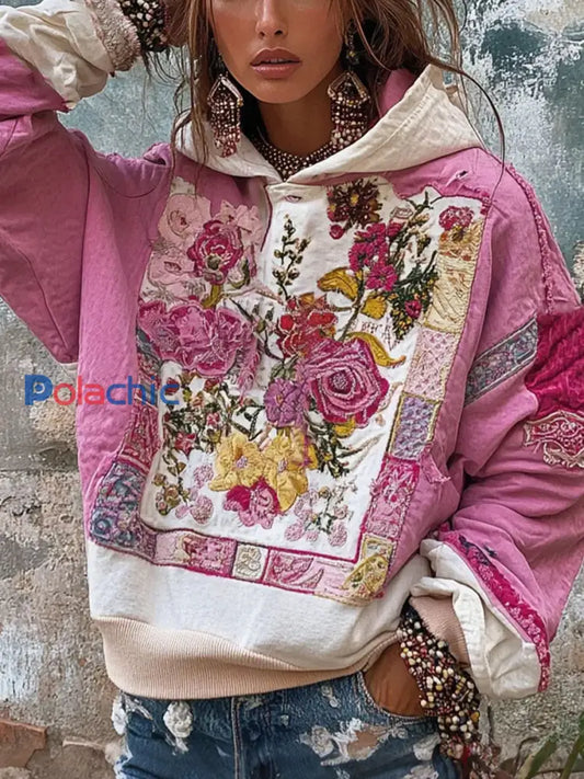 Women’s Breast Cancer Awareness Floral Art Imprimé Hoodie Rose / S