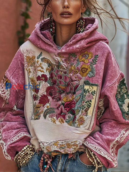 Women’s Breast Cancer Awareness Floral Art Imprimé Hoodie Rose / S