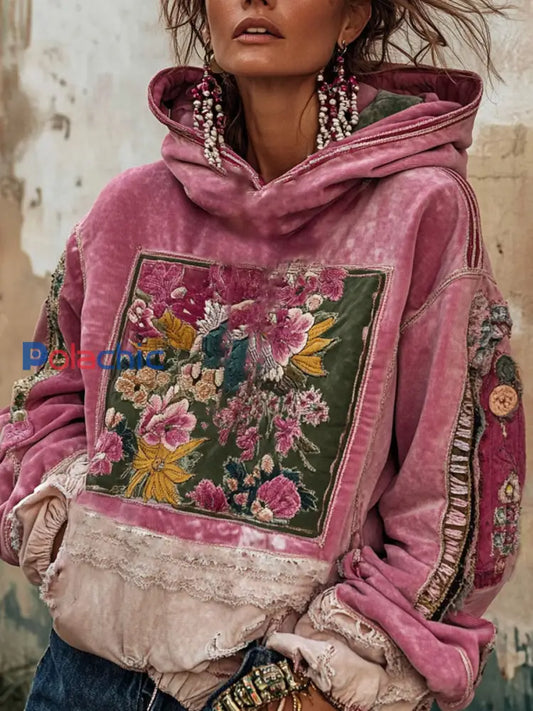 Women’s Breast Cancer Awareness Floral Art Imprimé Hoodie Rose / S