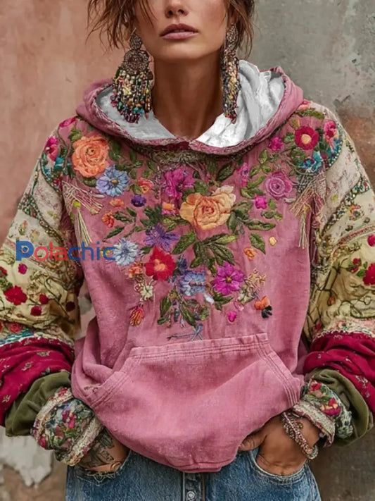 Women’s Breast Cancer Awareness Floral Art Sweat à capuche Rose / S