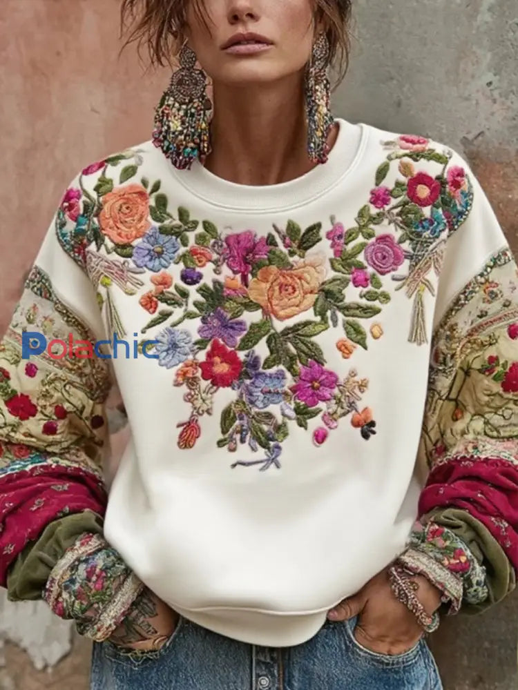 Women’s Breast Cancer Awareness Floral Imprimé Sweatshirt Beige / S
