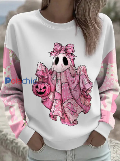 Women’s Breast Cancer Awareness Floral Imprimé Sweatshirt Blanc / S