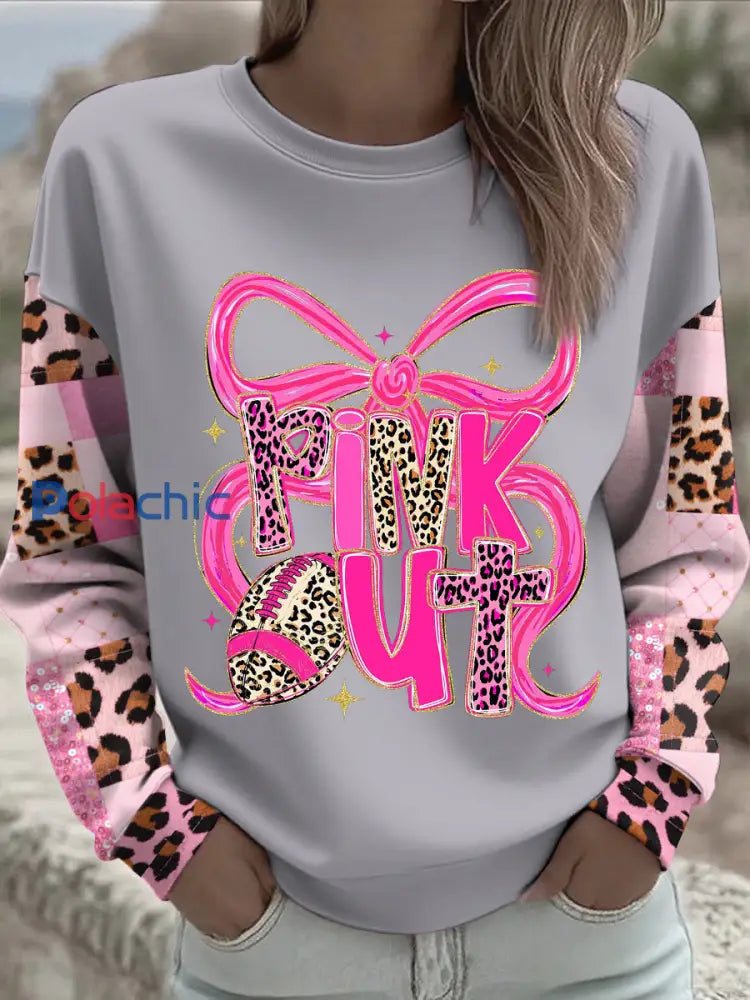 Women’s Breast Cancer Awareness Floral Imprimé Sweatshirt Gris clair / S