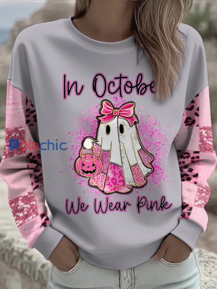 Women’s Breast Cancer Awareness Floral Imprimé Sweatshirt gris clair / S
