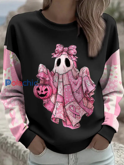 Women’s Breast Cancer Awareness Floral Imprimé Sweatshirt Noir / S