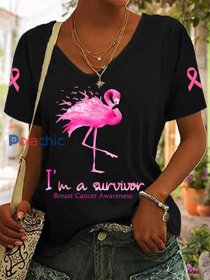 Women’s Breast Cancer Awareness I’m a Survivor Flamingo T-shirt noir / S