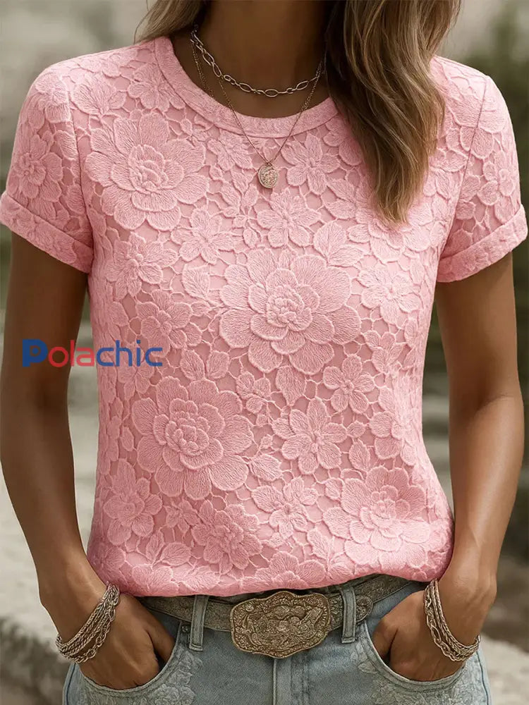 Women’s Breast Cancer Awareness Rose Floral Print T-Shirts Rose / S