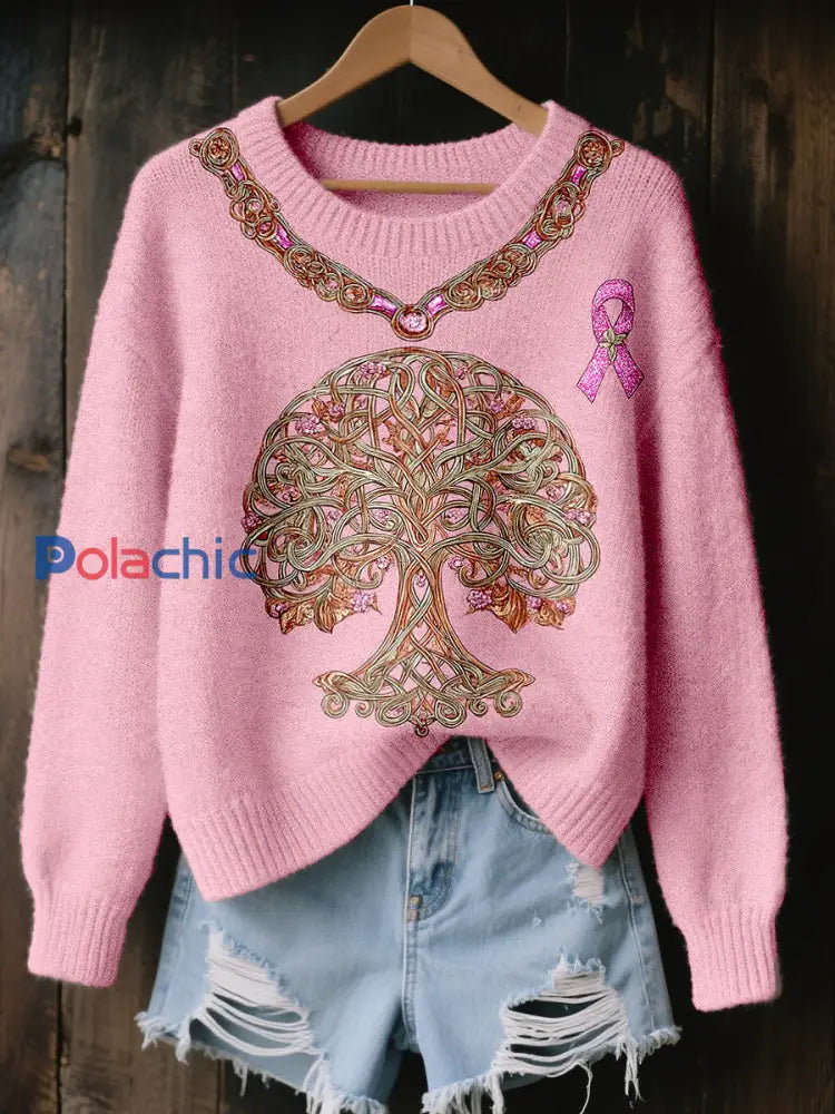 Women’s Breast Cancer Awareness Rose Ruban Arbre Tops Rose / S