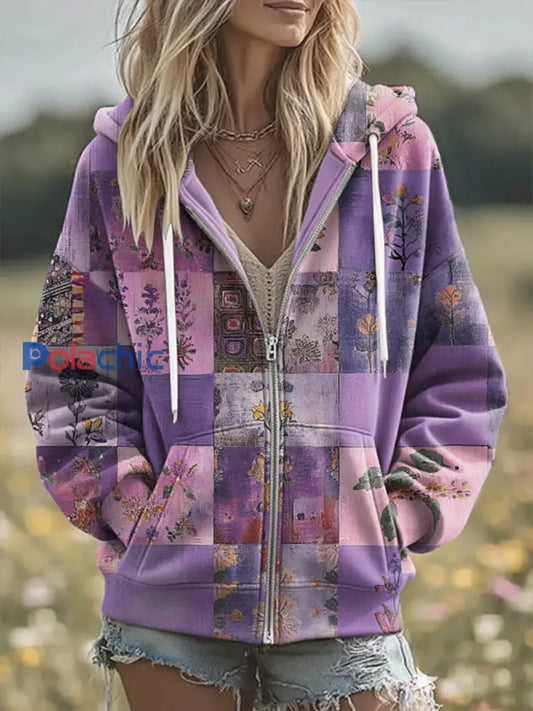 Women’s Casual Alzheimer’s Awareness Purple Patchwork Sweat à capuche Violet / S