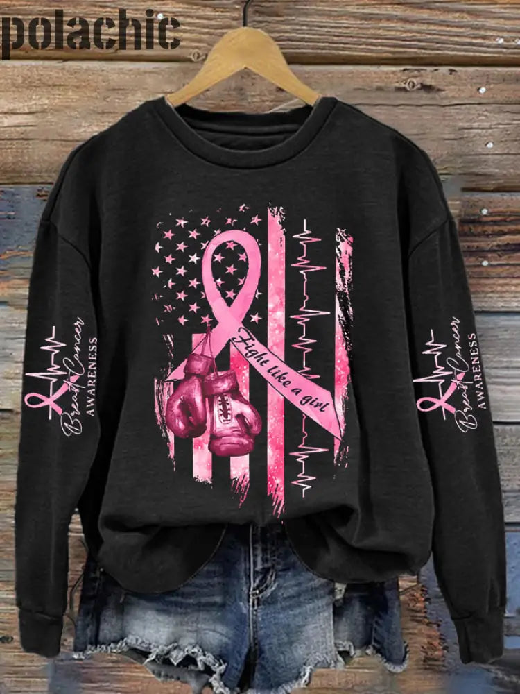 Women’s Casual Breast Cancer Awareness Print Long Sleeve Sweatshirt Black / S Bestseller