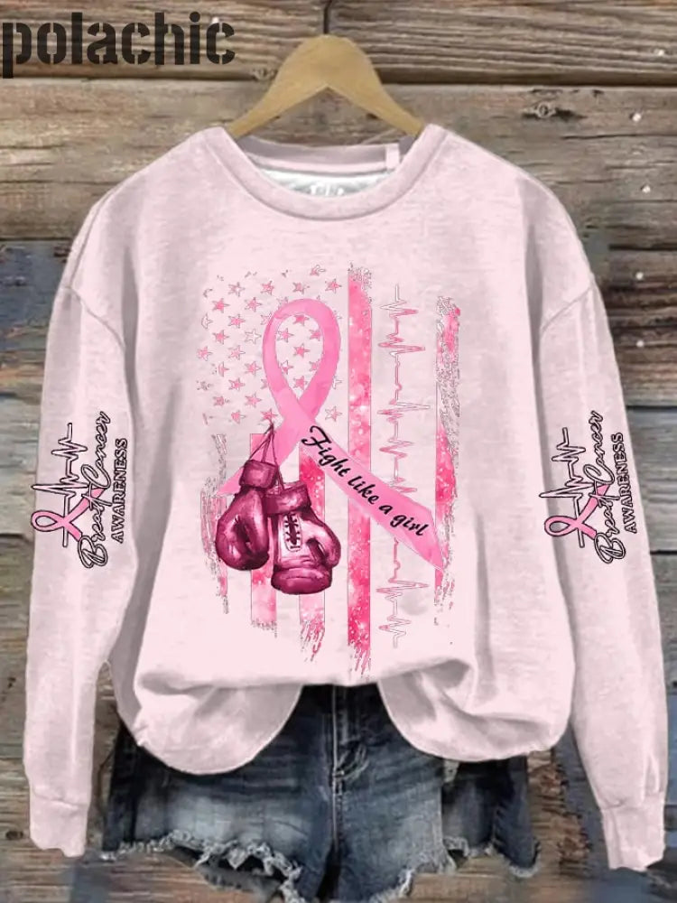 Women’s Casual Breast Cancer Awareness Print Long Sleeve Sweatshirt Pink / S Bestseller