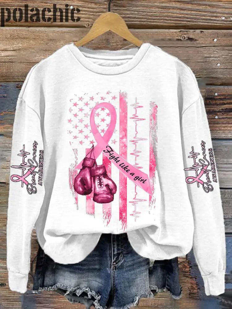 Women’s Casual Breast Cancer Awareness Print Long Sleeve Sweatshirt White / S Bestseller