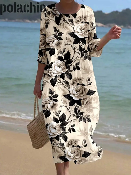 Women’s Retro Floral Art Printed Casual Holiday Dress Black / S Bestseller