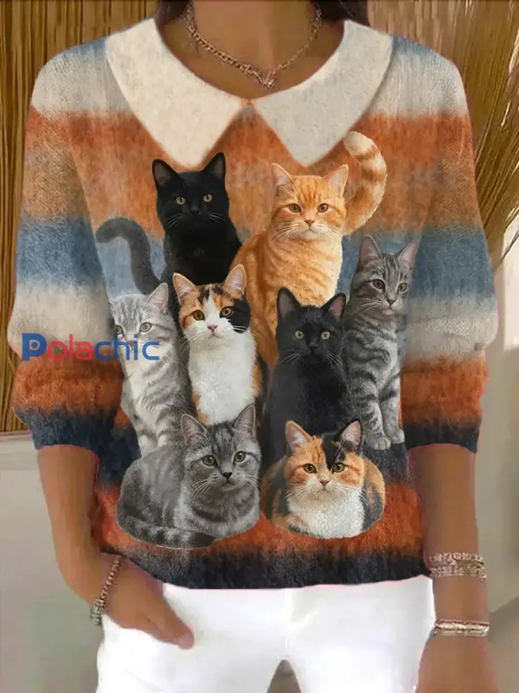 Womrn’s Fun Cat Pattern Art Print Top comme image / S