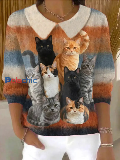 Womrn’s Fun Cat Pattern Art Print Top comme image / S