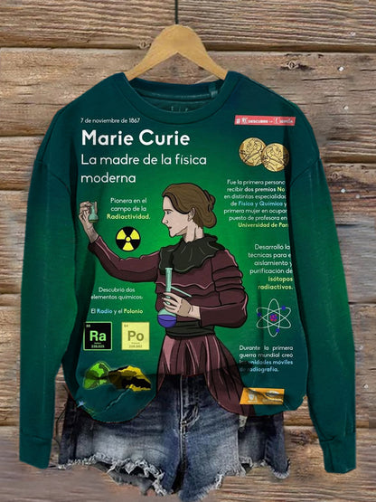 Retro Marie Curie Art Print à la mode col rond pull haut à manches longues